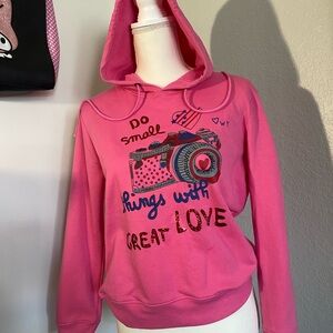 Pink Graphic Hoodie with Camera Design